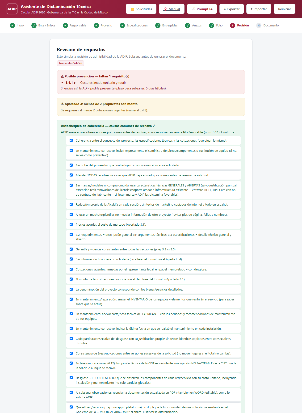 Paso Revisión con validadores y autochequeo